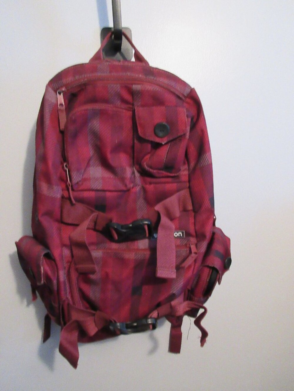 Burton White Collection Maroon Plaid Exterior & Leopard Print Interior Backpack